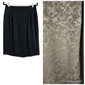 Vintage Unbranded Black Floral Print Women’s Pencil Skirt Zip Up Back Size 14